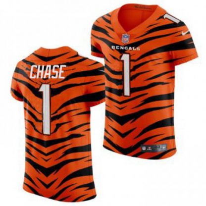 Nike Cincinnati Bengals #1 Ja'Marr Chase Men's 2021-22 Orange City Edition Elite NFL Jersey