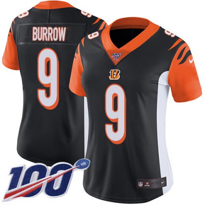 Nike Cincinnati Bengals #9 Joe Burrow Black Team Color Women's Stitched NFL 100th Season Vapor Untouchable Limited Jersey