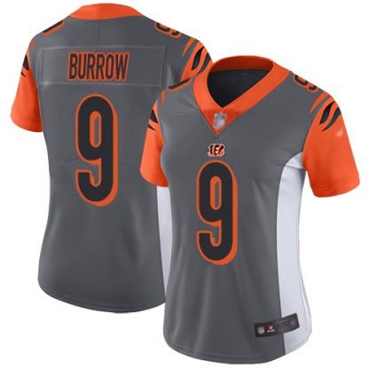 Nike Cincinnati Bengals #9 Joe Burrow Silver Women's Stitched NFL Limited Inverted Legend Jersey