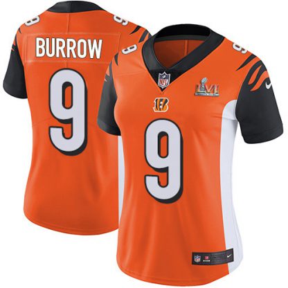 Nike Cincinnati Bengals #9 Joe Burrow Orange Alternate Super Bowl LVI Patch Women's Stitched NFL Vapor Untouchable Limited Jersey