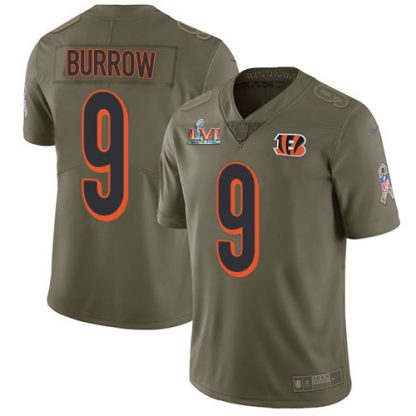 Nike Cincinnati Bengals #9 Joe Burrow Olive Super Bowl LVI Patch Youth Stitched NFL Limited 2017 Salute To Service Jersey