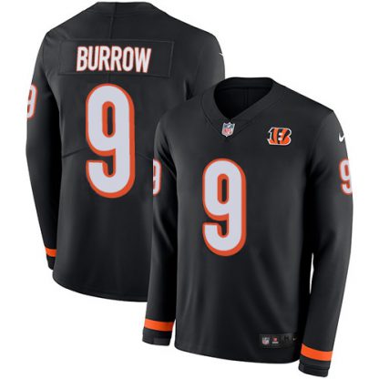 Nike Cincinnati Bengals #9 Joe Burrow Black Team Color Men's Stitched NFL Limited Therma Long Sleeve Jersey