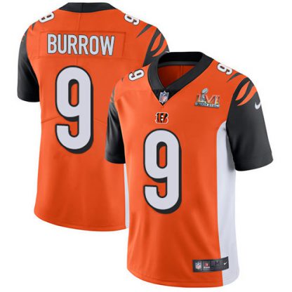 Nike Cincinnati Bengals #9 Joe Burrow Orange Alternate Super Bowl LVI Patch Men's Stitched NFL Vapor Untouchable Limited Jersey