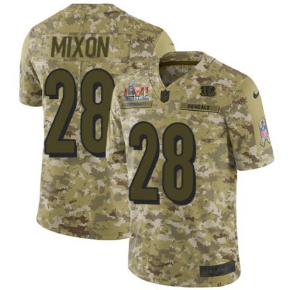 Nike Cincinnati Bengals #28 Joe Mixon Camo Super Bowl LVI Patch Youth Stitched NFL Limited 2018 Salute To Service Jersey