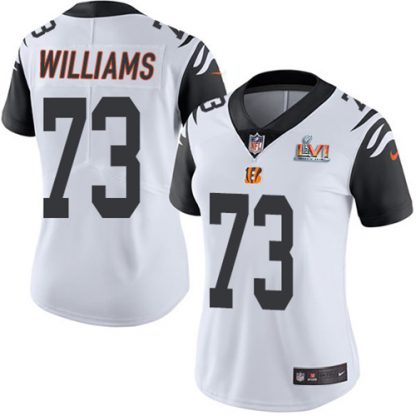 Nike Cincinnati Bengals #73 Jonah Williams White Super Bowl LVI Patch Women's Stitched NFL Limited Rush Jersey