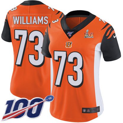 Nike Cincinnati Bengals #73 Jonah Williams Orange Super Bowl LVI Patch Alternate Women's Stitched NFL 100th Season Vapor Untouchable Limited Jersey