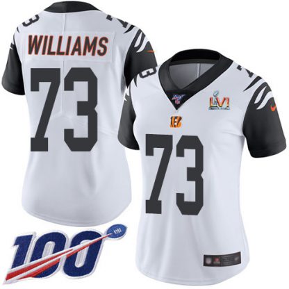 Nike Cincinnati Bengals #73 Jonah Williams White Super Bowl LVI Patch Women's Stitched NFL Limited Rush 100th Season Jersey