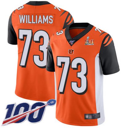 Nike Cincinnati Bengals #73 Jonah Williams Orange Super Bowl LVI Patch Alternate Youth Stitched NFL 100th Season Vapor Limited Jersey