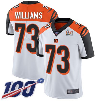 Nike Cincinnati Bengals #73 Jonah Williams White Super Bowl LVI Patch Youth Stitched NFL 100th Season Vapor Limited Jersey