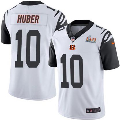 Nike Cincinnati Bengals #10 Kevin Huber White Super Bowl LVI Patch Men's Stitched NFL Limited Rush Jersey