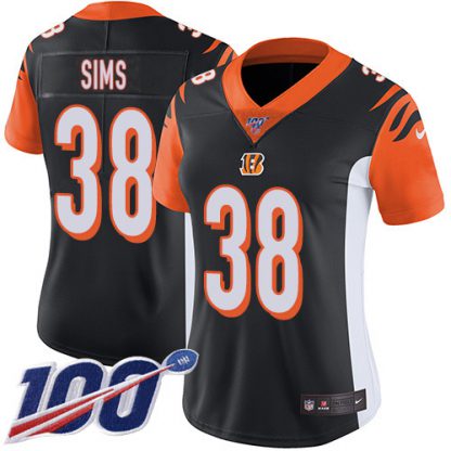 Nike Cincinnati Bengals #38 LeShaun Sims Black Team Color Women's Stitched NFL 100th Season Vapor Untouchable Limited Jersey