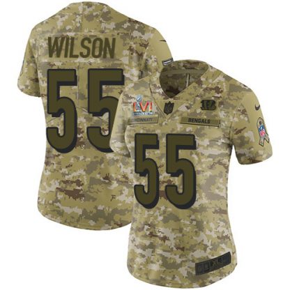 Nike Cincinnati Bengals #55 Logan Wilson Camo Super Bowl LVI Patch Women's Stitched NFL Limited 2018 Salute To Service Jersey