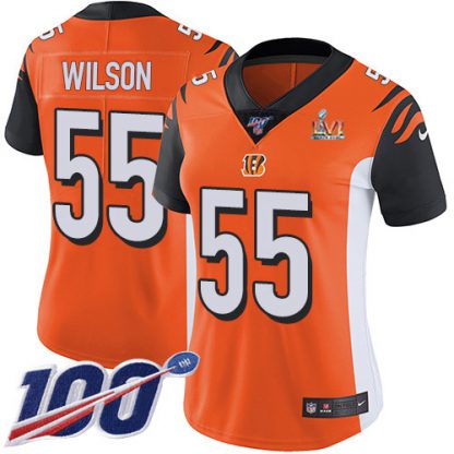 Nike Cincinnati Bengals #55 Logan Wilson Orange Super Bowl LVI Patch Alternate Women's Stitched NFL 100th Season Vapor Untouchable Limited Jersey
