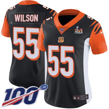 Nike Cincinnati Bengals #55 Logan Wilson Black Team Color Super Bowl LVI Patch Women's Stitched NFL 100th Season Vapor Untouchable Limited Jersey