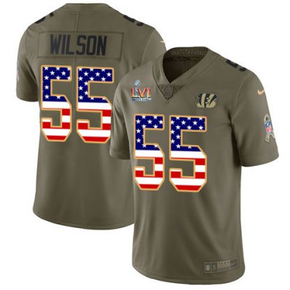 Nike Cincinnati Bengals #55 Logan Wilson Olive/USA Super Bowl LVI Patch Flag Youth Stitched NFL Limited 2017 Salute To Service Jersey