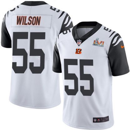 Nike Cincinnati Bengals #55 Logan Wilson White Super Bowl LVI Patch Men's Stitched NFL Limited Rush Jersey