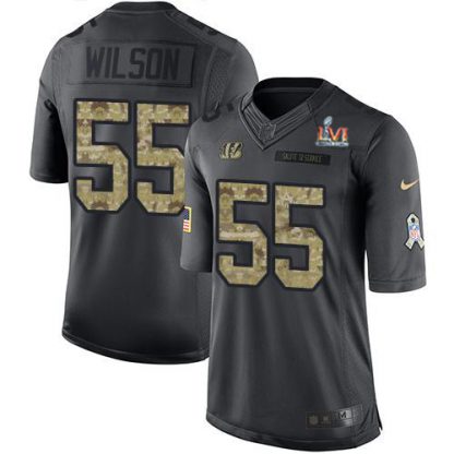 Nike Cincinnati Bengals #55 Logan Wilson Black Team Color Super Bowl LVI Patch Men's Stitched NFL Limited Therma Long Sleeve Jersey