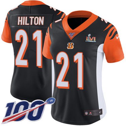 Nike Cincinnati Bengals #21 Mike Hilton Black Team Color Super Bowl LVI Patch Women's Stitched NFL 100th Season Vapor Limited Jersey