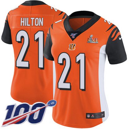 Nike Cincinnati Bengals #21 Mike Hilton Orange Super Bowl LVI Patch Alternate Women's Stitched NFL 100th Season Vapor Limited Jersey