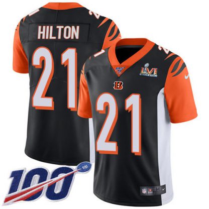 Nike Cincinnati Bengals #21 Mike Hilton Black Team Color Super Bowl LVI Patch Men's Stitched NFL 100th Season Vapor Untouchable Limited Jersey