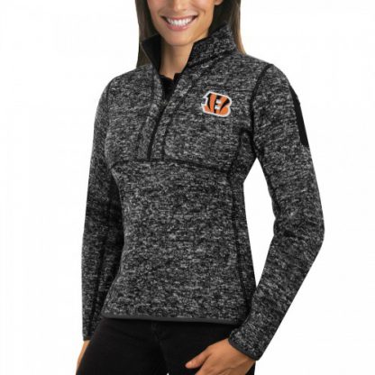 Cincinnati Cincinnati Bengals Antigua Women's Fortune Half-Zip Sweater Heather Black