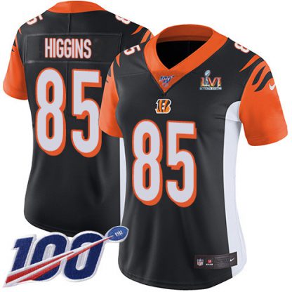 Nike Cincinnati Bengals #85 Tee Higgins Black Team Color Super Bowl LVI Patch Women's Stitched NFL 100th Season Vapor Untouchable Limited Jersey