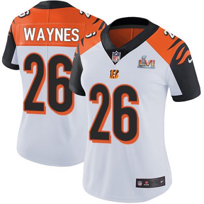 Nike Cincinnati Bengals #26 Trae Waynes White Super Bowl LVI Patch Women's Stitched NFL Vapor Untouchable Limited Jersey