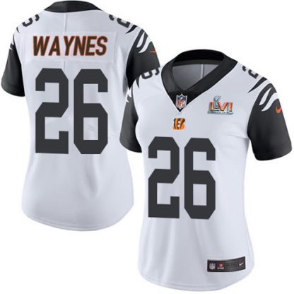 Nike Cincinnati Bengals #26 Trae Waynes White Super Bowl LVI Patch Women's Stitched NFL Limited Rush Jersey