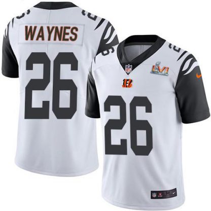 Nike Cincinnati Bengals #26 Trae Waynes White Super Bowl LVI Patch Youth Stitched NFL Limited Rush Jersey