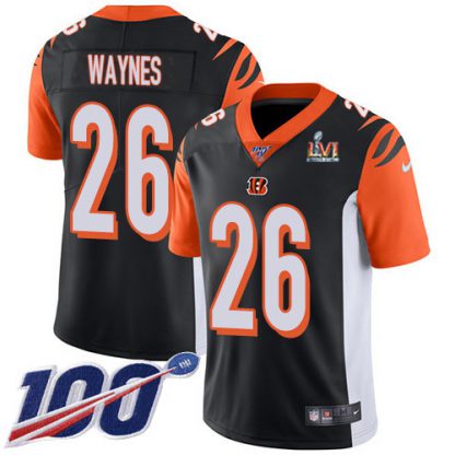 Nike Cincinnati Bengals #26 Trae Waynes Black Team Color Super Bowl LVI Patch Youth Stitched NFL 100th Season Vapor Limited Jersey