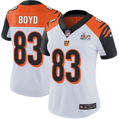 Nike Cincinnati Bengals #83 Tyler Boyd White Super Bowl LVI Patch Women's Stitched NFL Vapor Untouchable Limited Jersey