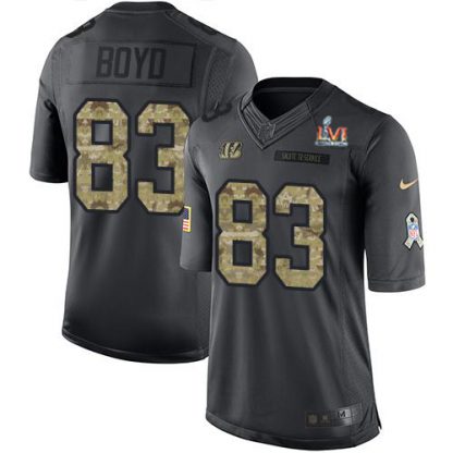 Nike Cincinnati Bengals #83 Tyler Boyd Black Team Color Super Bowl LVI Patch Youth Stitched NFL Limited Therma Long Sleeve Jersey