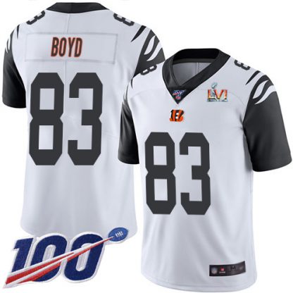 Nike Cincinnati Bengals #83 Tyler Boyd White Super Bowl LVI Patch Youth Stitched NFL Limited Rush 100th Season Jersey