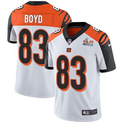 Nike Cincinnati Bengals #83 Tyler Boyd White Super Bowl LVI Patch Men's Stitched NFL Vapor Untouchable Limited Jersey