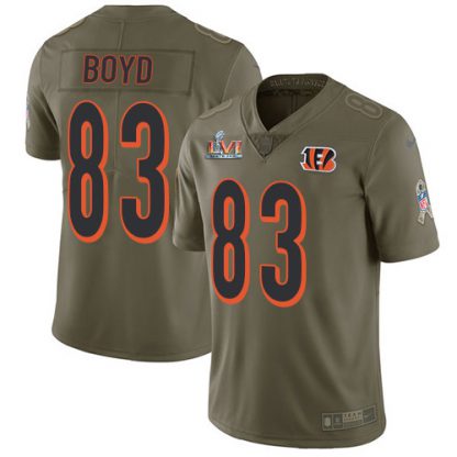 Nike Cincinnati Bengals #83 Tyler Boyd Olive Super Bowl LVI Patch Men's Stitched NFL Limited 2017 Salute To Service Jersey
