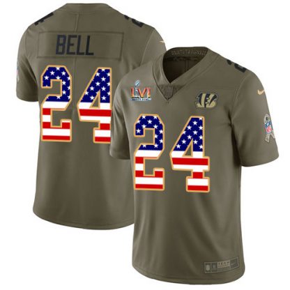 Nike Cincinnati Bengals #24 Vonn Bell Olive/USA Super Bowl LVI Patch Flag Youth Stitched NFL Limited 2017 Salute To Service Jersey