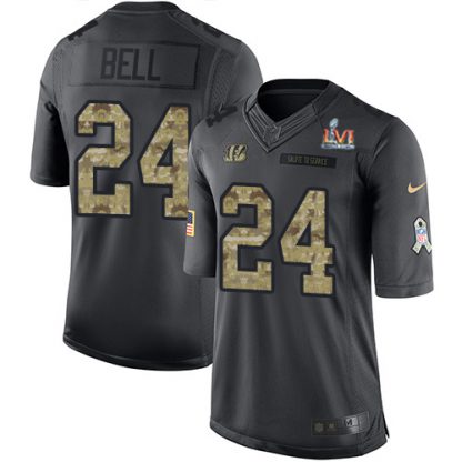 Nike Cincinnati Bengals #24 Vonn Bell Black Team Color Super Bowl LVI Patch Youth Stitched NFL Limited Therma Long Sleeve Jersey