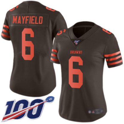 Nike Cleveland Browns #6 Baker Mayfield Brown Women's Stitched NFL Limited Rush 100th Season Jersey