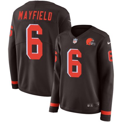 Nike Cleveland Browns #6 Baker Mayfield Brown Team Color Women's Stitched NFL Limited Therma Long Sleeve Jersey