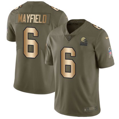 Nike Cleveland Browns #6 Baker Mayfield Olive/Gold Men's Stitched NFL Limited 2017 Salute To Service Jersey