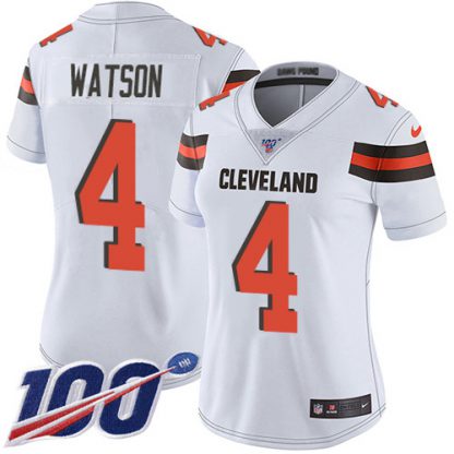 Nike Cleveland Browns #4 Deshaun Watson White Women's Stitched NFL 100th Season Vapor Limited Jersey