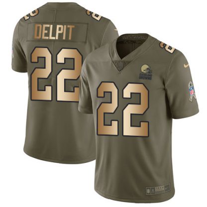 Nike Cleveland Browns #22 Grant Delpit Olive/Gold Men's Stitched NFL Limited 2017 Salute To Service Jersey
