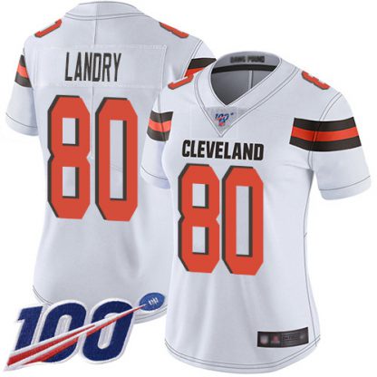Nike Cleveland Browns #80 Jarvis Landry White Women's Stitched NFL 100th Season Vapor Limited Jersey