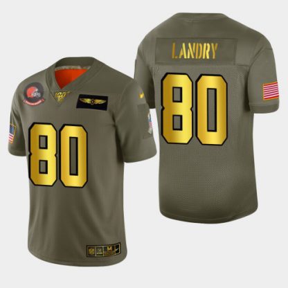 Nike Cleveland Browns #80 Jarvis Landry Men's Olive Gold 2019 Salute to Service NFL 100 Limited Jersey