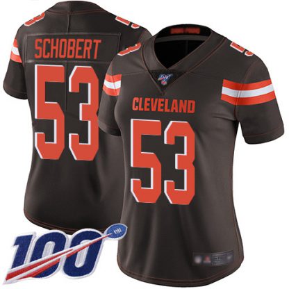 Nike Cleveland Browns #53 Joe Schobert Brown Team Color Women's Stitched NFL 100th Season Vapor Limited Jersey