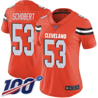 Nike Cleveland Browns #53 Joe Schobert Orange Alternate Women's Stitched NFL 100th Season Vapor Limited Jersey