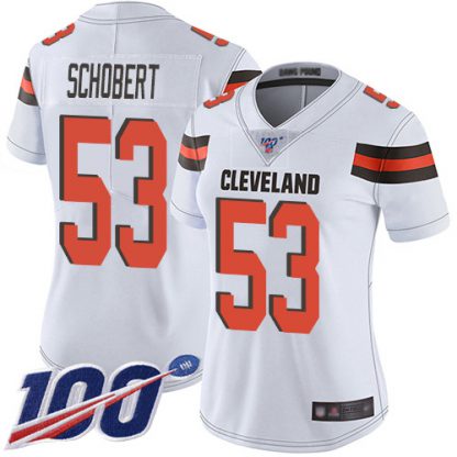Nike Cleveland Browns #53 Joe Schobert White Women's Stitched NFL 100th Season Vapor Limited Jersey