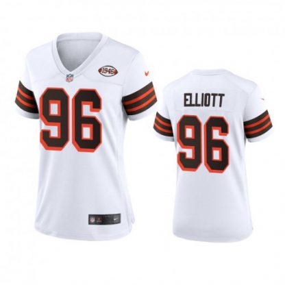 Women Cleveland Browns #96 Jordan Elliott Nike 1946 Collection Alternate Game Limited NFL Jersey - White