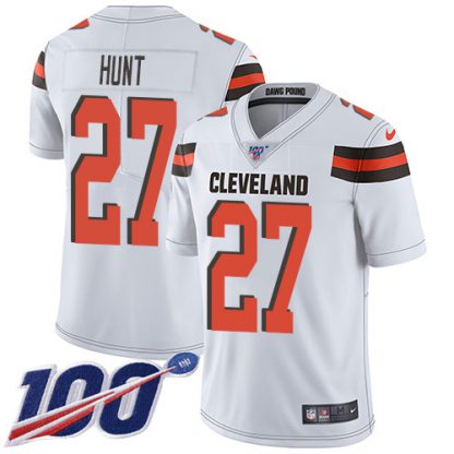 Nike Cleveland Browns #27 Kareem Hunt White Youth Stitched NFL 100th Season Vapor Untouchable Limited Jersey