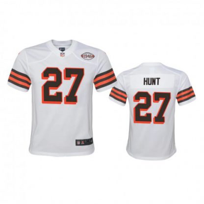 Youth Cleveland Browns #27 Kareem Hunt Nike 1946 Collection Alternate Game Limited NFL Jersey - White